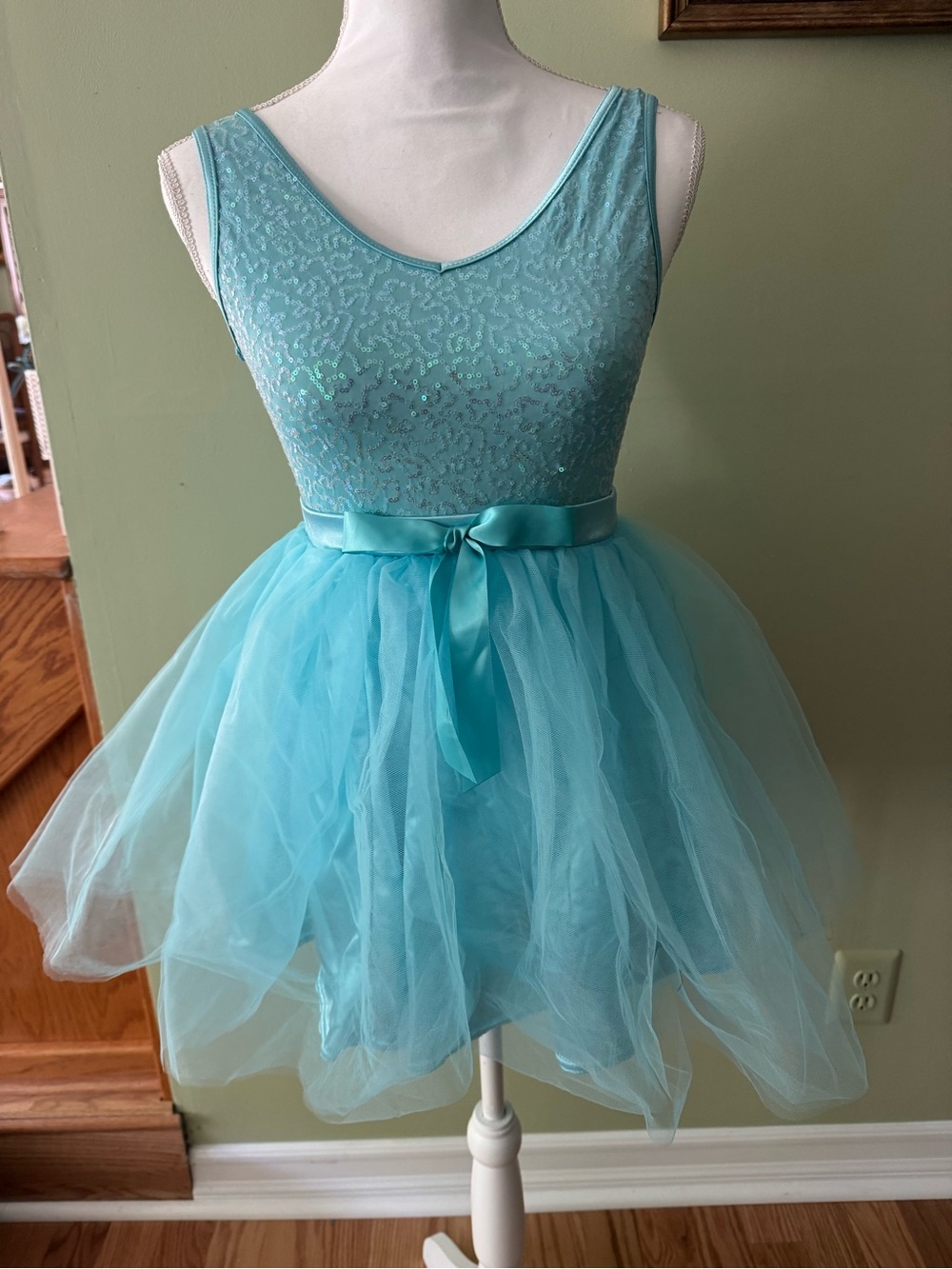 Weissman Aqua Sequin Tulle  Dance Costume - Large Child